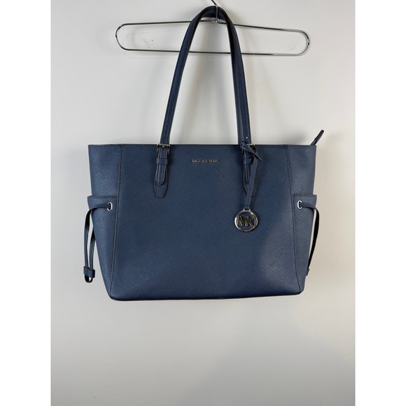Michael Kors Handbags - Michael Michael Kors Gilly Large Drawstring Travel Tote Leather Navy Blue Bag
